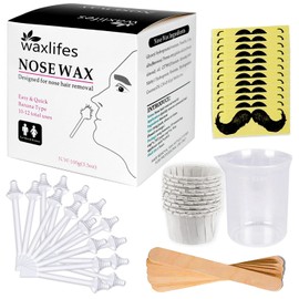 Nose Hair Wax Nose Wax Kit Hair Removal Set for Men and Women 100 g Nose Hair Wax, 20 Safe Tip Applicators, 10 Containers and 10 Moustache Stencils Safe, Easy, Quick