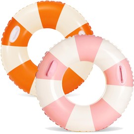 2 PCS 43inch Orange Inflatable Pool Floats for Adults Swimming Pool -Pink Floaties Pool Tubes Swim Rings Tubes Floaties for Beach Pool Party Decorations (Pink-Orange, 43inch)