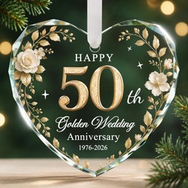 50th Anniversary Ornament - Heart Glass Wedding Gifts for Couple 2026