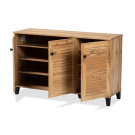 Baxton Studio Coolidge Modern and Contemporary Oak Brown Finished Wood 3-Door Shoe Storage Cabinet