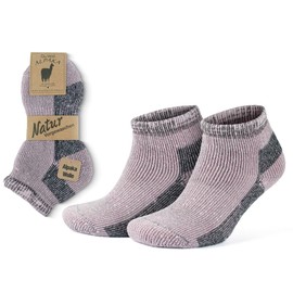 GoWith 1 Pair Unisex Alpaca Wool Hiking Socks, Thermal Full Terry-Lined Soft Ankle Socks, Warm Alpaca-Merino Blend Low-Cut Socks, Pink-Black, Small, Model: 6007