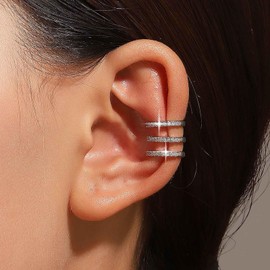 Inateannal Crystal Ear Cuff Earrings Rhinestone Ear Cuff Wrap Earrings Gold Paved Cuff Cartilage Earrings Boho Ear Cartilage Clip On Wrap Hoop Earrings Jewellery for Women and Girls, Zinc, No Gemstone