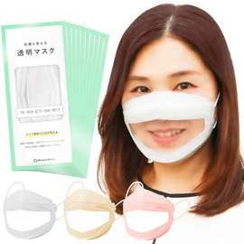 Whap&Whab Transparent Face Mask (Trademark No. 6670507), 10 Pieces, Anti-Fog Treatment, Individual Packaging, Gentle on the Skin, Easy to Breath, Makeup Resistant, Glasses Fog-Resistant, KF94 Type Diamond Mask, Non-Woven Mask, 3D Shape, Normal Size, Disposable