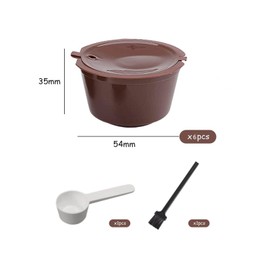 Reusable Coffee Pods, 6 Pieces of Coffee Capsule Cups, with 1 Plastic Spoon and 1 Cleaning Brush, Reusable Coffee Capsules Filter Cups Pods, Filter Pod Cups for Ground Coffee(Brown).