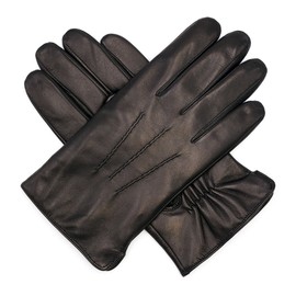 Harssidanzar Leather Gloves For Mens Comfort Cashmere Lined Gloves GMUK006,Black,Size M