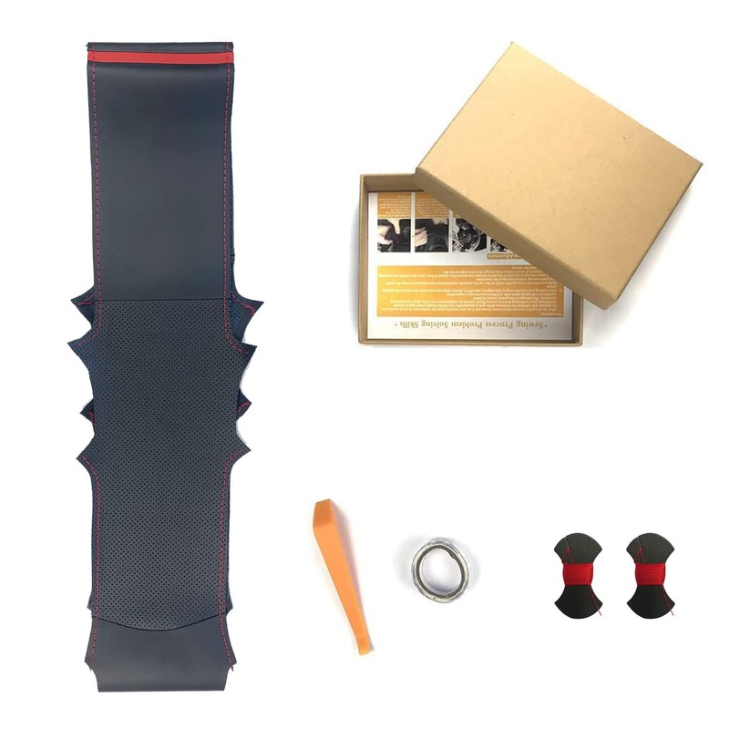Black Side Perforated Leather Red Marker Steering Wheel Protector Cover