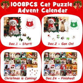 Cat Advent Calendar 2024 Adult Teens, 24 Days of Cat Jigsaw Puzzles Christmas Countdown Gift for Cat Lovers, 50"x70"Festive Holiday Xmas Decor