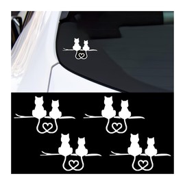 JNNJ Pack of 4 Love Cat Stickers, Car Pair Cat Stickers, 3D Heartbeat Cat Stickers, Cute Pair of Cat Stickers, Car Creative Love Cats Reflective Stickers (White)