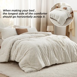 Bedsure Boho Tufted Comforter Set King - Beige Cationic Dyeing Bedding Comforter Set, 3 Pieces Farmhouse Shabby Chic Embroidery Bed Set, Geometric Pattern Comforter for All Seasons