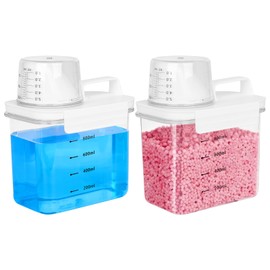 W&H 2 Stück Waschmittel Aufbewahrung Mit Messbecher, 1100ml Waschpulver Aufbewahrungsbox, Luftdichter Waschmittel Dosierhilfe, Waschmittelbox für WeichspüLer Waschpulver