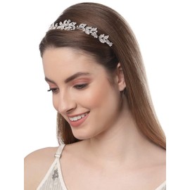 Generic Hairvana 1PC Rhinestone Bridal Headpiece Flower Leaf Headband Crystal Tiara for Women Girls Bridal Hairband Wedding Tiara for Bride Bridal Hair Accessories Hair Pieces for Bridesmaid - Silver