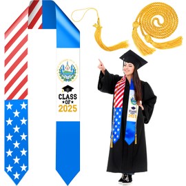 Thiccywoov Graduation Stole Class of 2025 Grad Sash with Cap Tassel Gold Graduation Cords for International Students(Usa, El Salvador)
