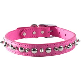 OmniPet Leather Brothers 6079-PK14 Size 14 Signature Leather Spike and Stud Dog Collar, Small, Pink