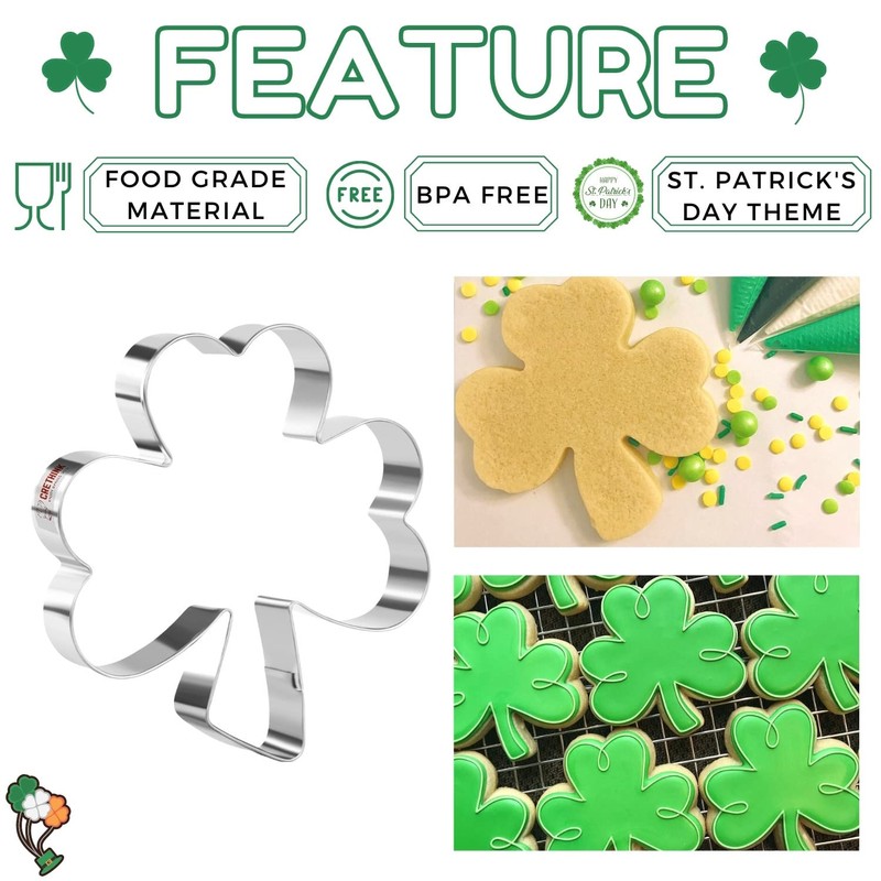 Crethinkaty 4 Pieces Clover Cookie Cutter Set Stainless Steel St.