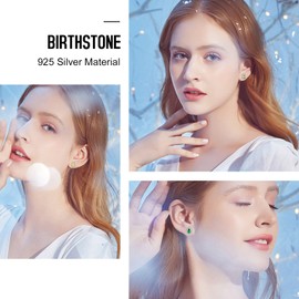 Suplight Crystal Earrings 925 Sterling Silver Birthstone Round Heart Pear Square Cut for Girls Women, Sterling Silver