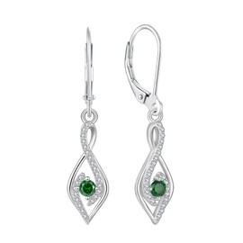 FATACI Women Earrings, 925 Sterling Silver 5A Cubic Zirconia Infinity Dangle Drop Earrings with May Emerald Birthstone for Her Mom Mother Wife Jewelry Gifts