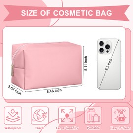 TESAFNG Small Makeup Bag Pouch for Purse, Cute Preppy Cosmetic Organizer Toiletry Travel Pouch with Zipper, Waterproof Portable PU Leather Skincare Make Up Bag Case Gift for Women Girls (Pink)