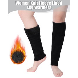 Shihanee Winter Fleece Lined Leg Warmers for Women Knit Long Leg Warmers Warm Fleece Lined Boot Socks for Skating Daily Wear (Black,Vertical Stripes)
