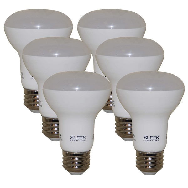 SleekLighting BR20 6 Watt, LED"Dimmable" Wide Flood Light Bulb(110°), Warm White (3000K), 450 Lumens, E26 Medium Base, 45 Watt Equivalent, UL& Energy Star Approved (Pack of 6)