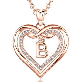Vito Initial Pendant Necklaces for Women, Cubic Zirconia Double Heart Letter B Necklaces, Dainty Infinity Alphabet Love Jewelry Gifts for Sister Daughter