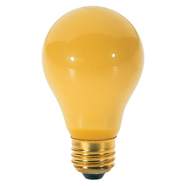Satco S3939 130-Volt 100-Watt A19 Bug Light Medium Base Light Bulb, Yellow, 2-Pack