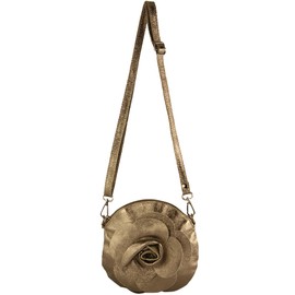 modamoda de T225 Women's Leather Shoulder Bag Evening Bag Clutch Flower Small Handmade in Italy, Antique gold metallic