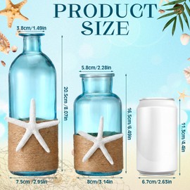 Sliner Set of 4 Coastal Vases Glass Jar for Flower Boho Beach Sea Glass Bottle with Starfish Boho Rope Coastal Cottage Decor for Wedding Home Table Centerpieces Bathroom Floral Arrangement