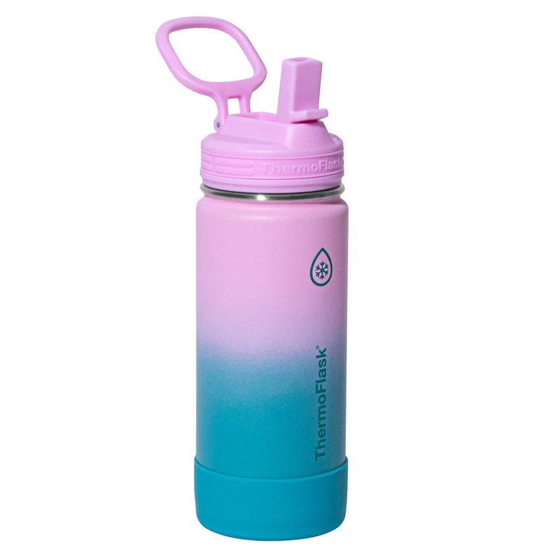 ThermoFlask Stainless Steel Kids Water Bottles, 474mL, 2 Count (Green/Pink)
