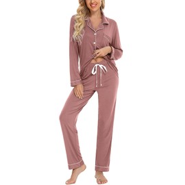 Anjue Loungewear Sets Women's Pajama Short Set Soft Cotton Pjs Sleepwear for Lady Lounge Set(Pink,XL)