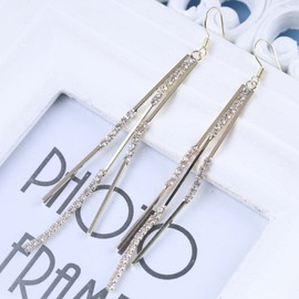 Cimenexe Bohemian Crystal Tassel Chain Drop Earrings Gold Tennis Cz Chain Earrings Crystal Fringe Chandelier Earrings Cluster Rhinestone Dangle Hook Earrings Jewelry for Women and Girls
