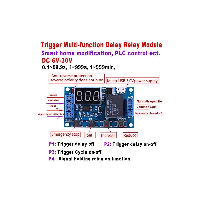 Timer Switch Module DC 6V~30V Trigger Delay On/Off Cycle Timer