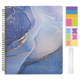 NELOVI Cute Large Spiral Notebook, 11" x 9.5" Journal with Durable Hardcover and 160 College Lined Pages- 100 gsm Thick Letter Size Paper(Blue Marble)
