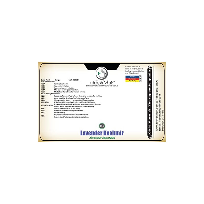 uh*Roh*Muh Lavender Essential Oil (Kashmir) (India) (4oz)