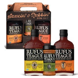 Rufus Teague BBQ Sauce & Rub BBQ Gift Set, Saucin' & Rubbin' Tote with Honey Sweet, Touch O' Heat, and Meat Rub, Great Grilling and 3-Piece Cooking Gift, Made in USA