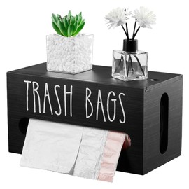 Wooden Trash Bag Holder, Countertop Garbage Case Container, for Plastic Bags, Kitchen Towels & Grocery Sacks (23.5 x 13 x 13 CM, Black)