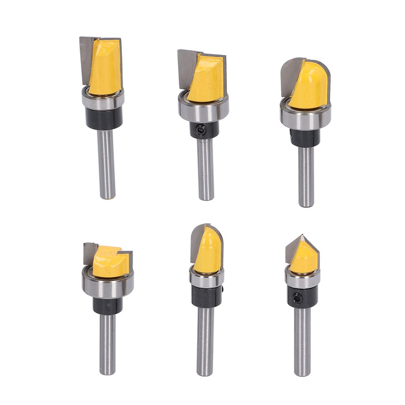 6Pcs Flush Trim Bit 6mm Shank Pattern Router with Bearing