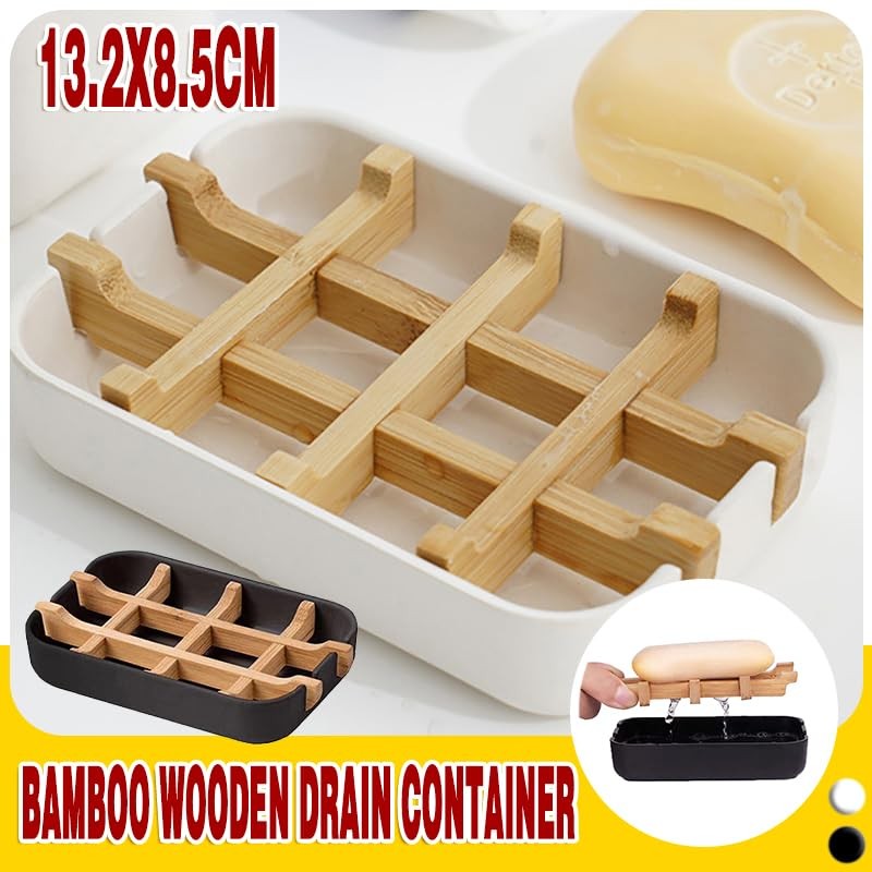 Eco-Friendly Bamboo & Wood Soap Dish with Drain: Modern Design