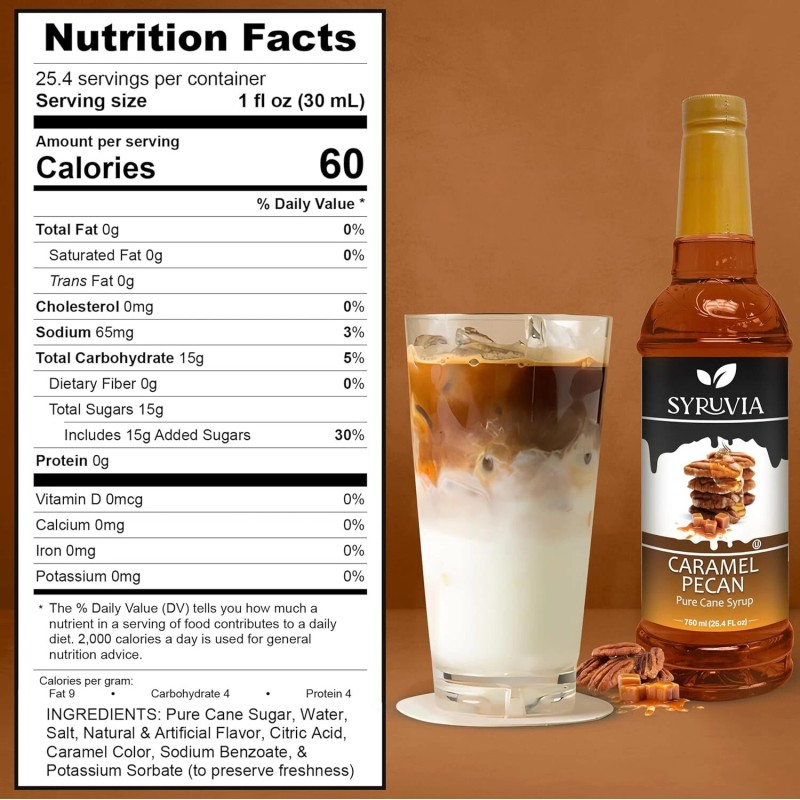 Syruvia Caramel Pecan Syrup 25.4 fl oz, Perfect for Drinks