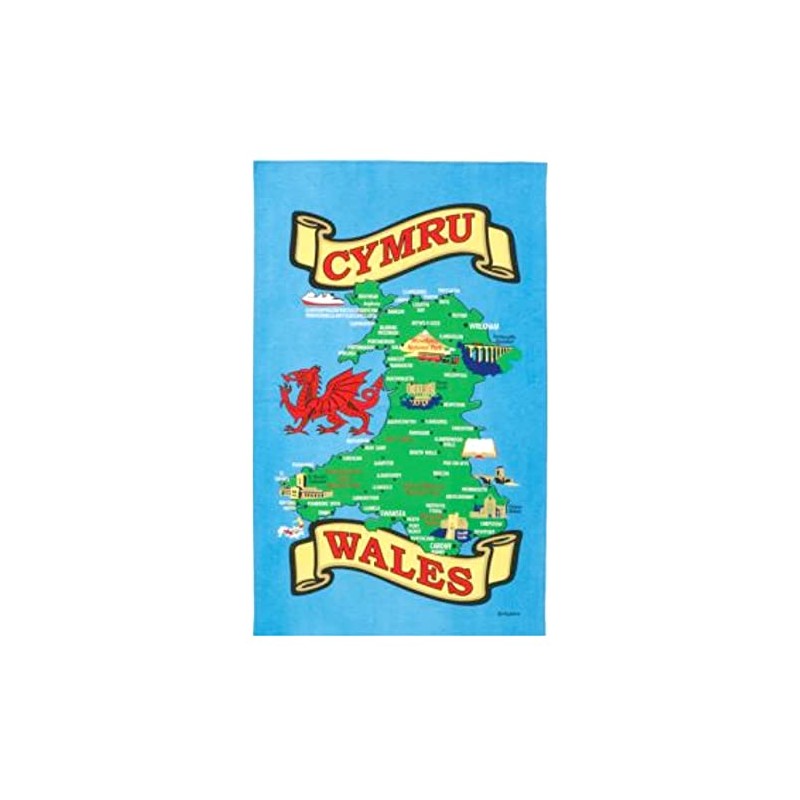 Elgate Welsh Wales Map Tea Towel Souvenir Gift Cymru Rhyl