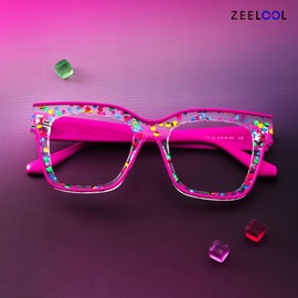 Zeelool Square Blue Light Glasses for Woman Thick Frame Sparkle Eyeglasses Red Computer Eyewear Glasses Anti Eyestrain JGA767229-01B