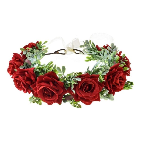 Vividsun Women Flower Crown Floral Headpiece Festival Wedding Hair Wreath Floral Crown (Red)
