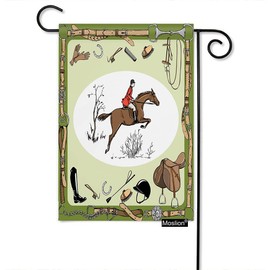 Moslion Farmhouse Garden Flag Vertical Double Sided Equestrian Sport with Horse Rider England Steeplechase Grass Tree House Flags Home Burlap Banners 12.5x18 Inch for Outdoor Decor Lawn