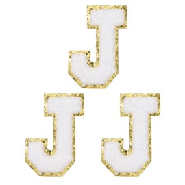 PATIKIL Iron on Letter Patches, 3 Pack Chenille Glitters Letter Patches Embroidered Patch for Repairing Jeans Clothing Bags Hats Shirts Craft, White, Alphabet J