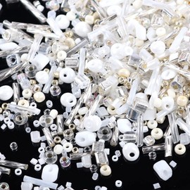 Niziky 1000PCS Mixed Glass Seed Beads, 1.5-4.5mm White Tube Loose Glass Seed Spacer Beads for Jewelry Making