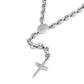 DonDon Men's Rosary (Imitation) Style Necklace Stainless Steel 62 cm in Black Velvet Bag, Stainless Steel, No Gemstone