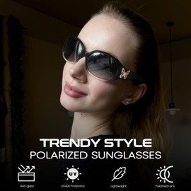DreamCalf Polarized Sunglasses for Women, Trendy Wrap Around Y2K Style Sun Glasses with Butterfly Accents UV Protection