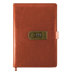 Qefuna Diary with Lock, A5 PU Leather Diary with Code 200 Pages, 100 GSM Paper, Vintage Reading Journal Diary with Lock for Women and Men, Brown