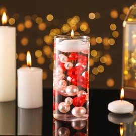 FFUW 200 Pcs Floating Beads for Centerpieces Vases Filler 8/14/20 mm NO Hole Floating Pearl Beads Home Weddings Table Centerpieces Party Decor, White, Red