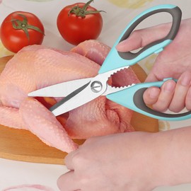 Vutyvve Kitchen Scissors, Multipurpose Meat and Poultry Scissors, Sharp Kitchen Scissors with Stainless Steel Blade, Dishwasher Safe, Light Green/Azure, Pack of 2