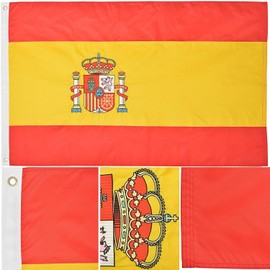 AES 3x5 Embroidered Spain Spanish Country Double Sided 220D Nylon Flag 3'x5' Clips Fade Resistant Double Stitched Premium Penant House Banner Grommets